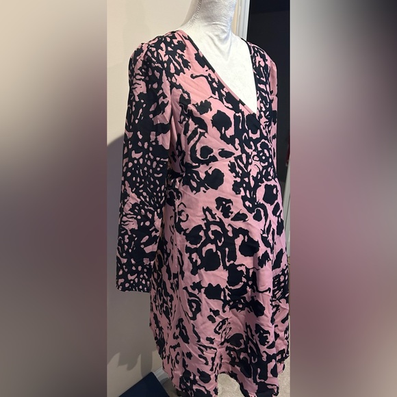 MISSGUIDED Maternity Pink Black Floral Lace Print Longsleeve Wrap Dress 6 - Picture 3 of 11